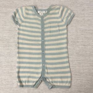 Angel Dear light blue and white striped knit baby romper Size 6M